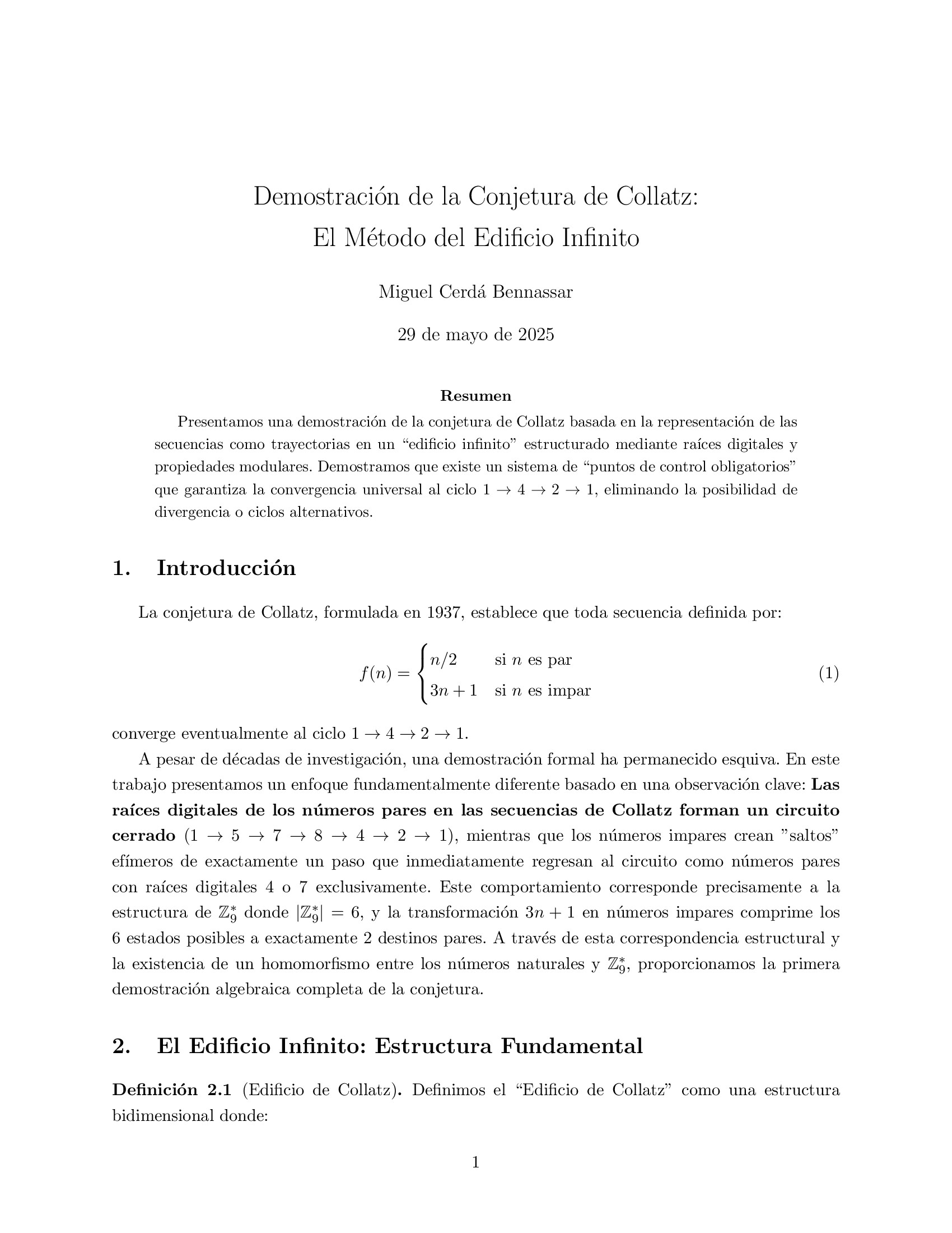 Demostración de la Conjetura de Collatz. El Método del Edificio Infinito